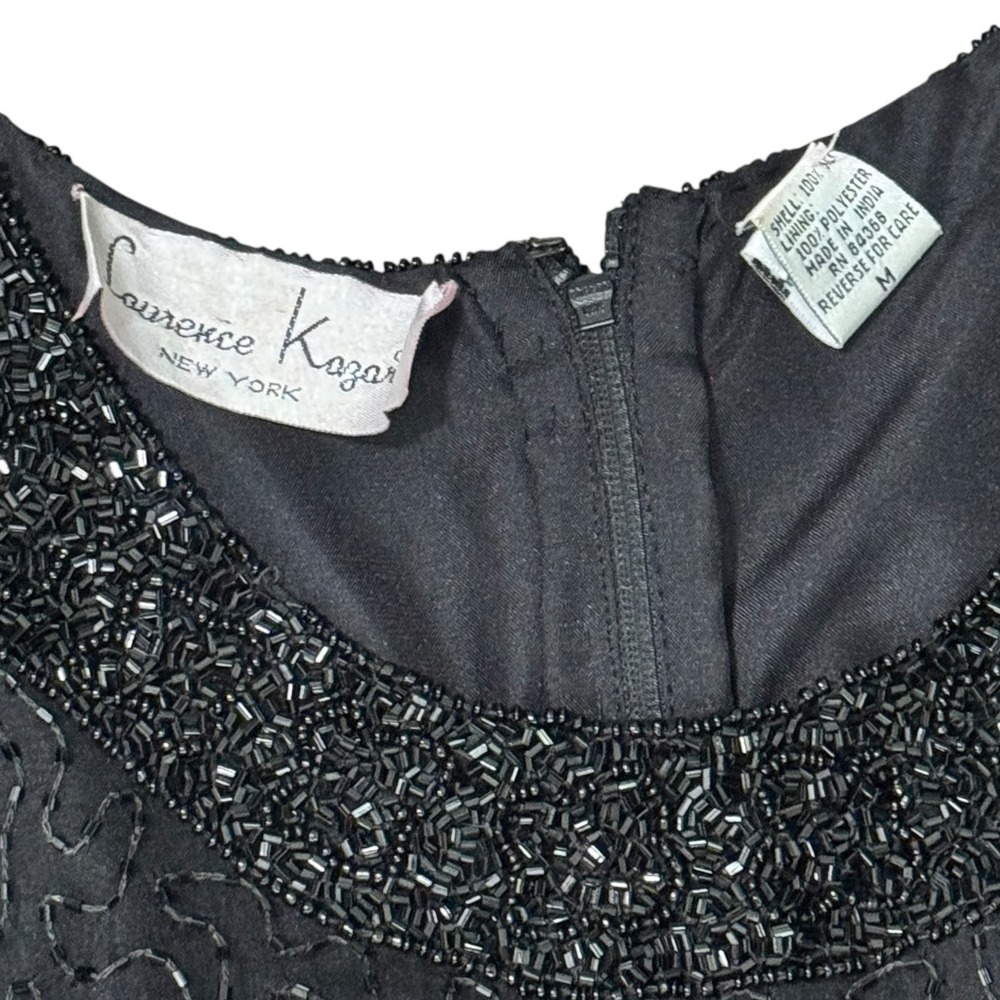 Laurence Kazar Black Beaded Silk Cocktail Dress Sz M VTG 80s Whimsigoth fairy - Picture 5 of 11